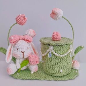 Crochet Bunny and Floral Decor Set